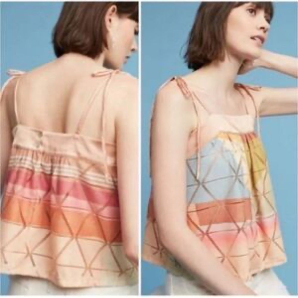 Akemi + Kin Geometric Patterned Women's croppy tie string colorful Top small GUC